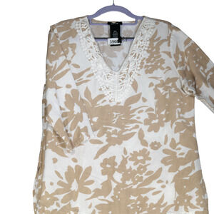 Premise Blouse Womens Medium Crochet Detail White Floral Linen Blend Top V Neck